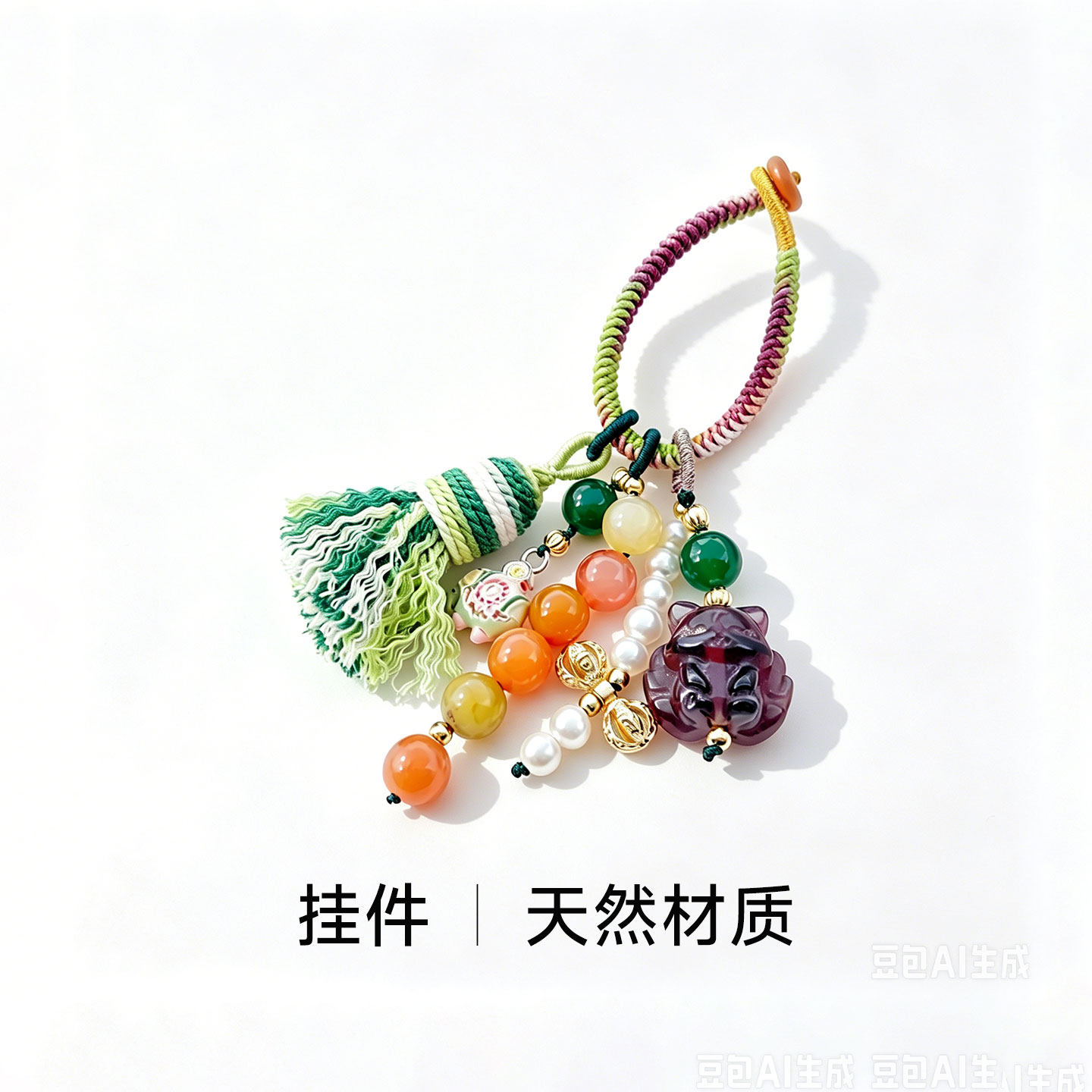 天然材质编织绳挂件手机背包彩色流苏水晶珠钥匙扣包挂玄学配饰