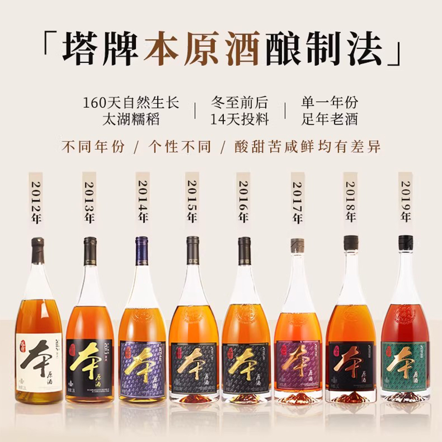 塔牌本原酒2012/13/14/15/17/18/19无焦糖色1.38l*6绍兴黄酒本酒