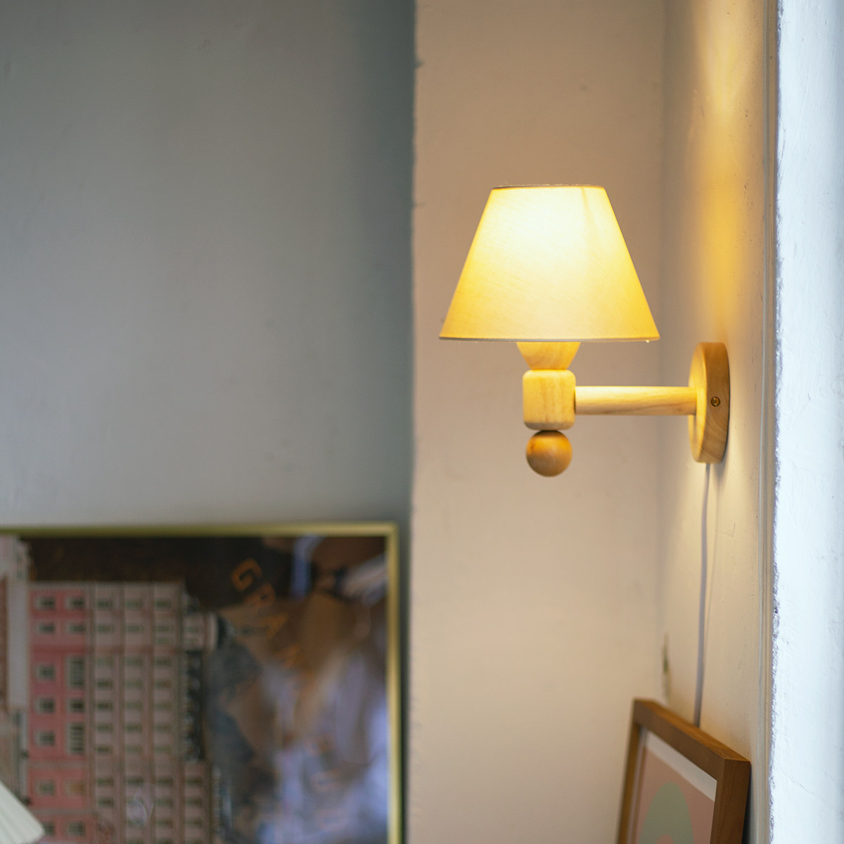 德国几何实木床头民宿走道壁灯