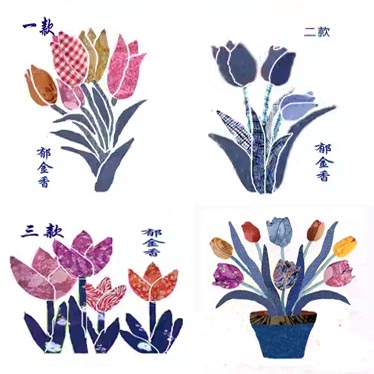 布贴画手工牛仔格子布土布粗布花布郁金香花卉即时贴粘贴画定制