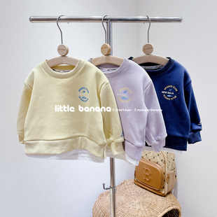 圆领长袖 不打折 新款 男女童冬季 假2件卫衣加绒保暖 韩国代工厂童装