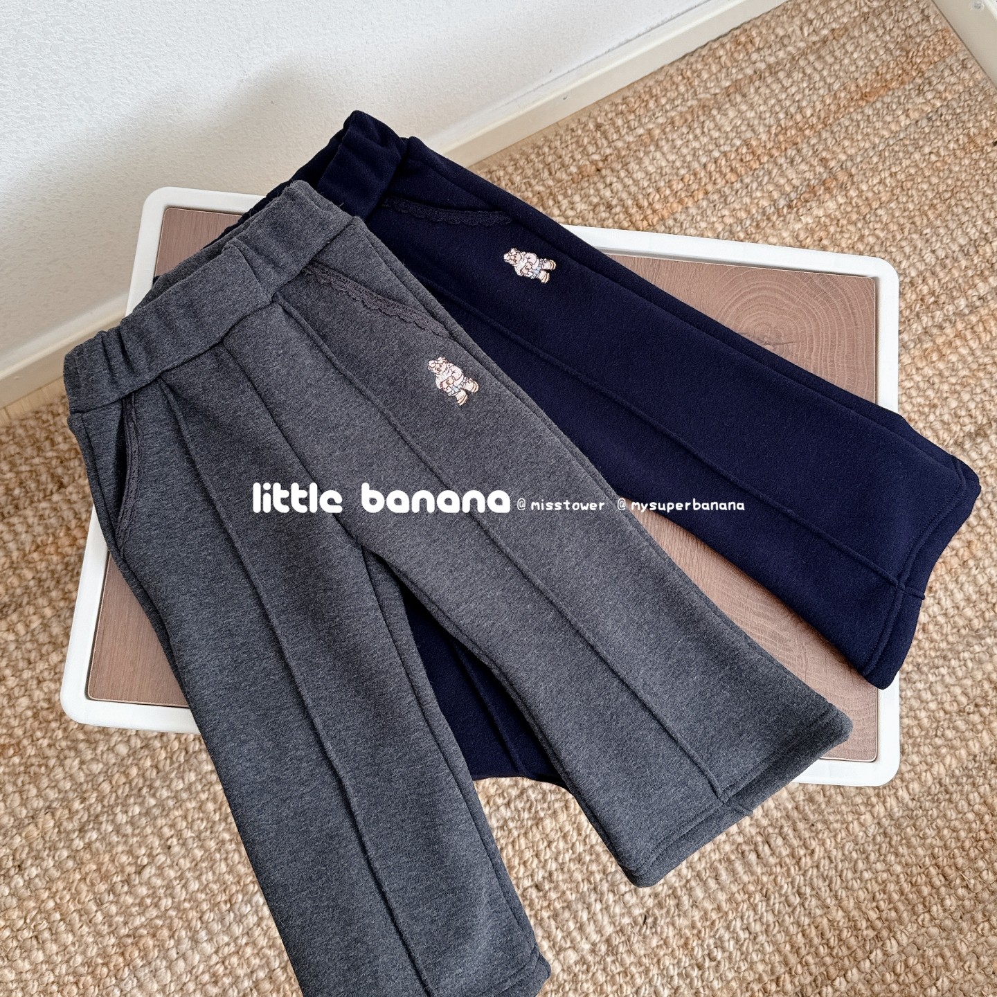 韩国代工厂童装女童儿童冬季新款不倒绒保暖刺绣花边喇叭裤长裤