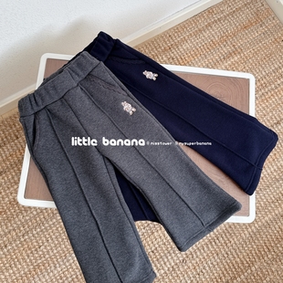 韩国代工厂童装女童儿童冬季新款不倒绒保暖刺绣花边喇叭裤长裤