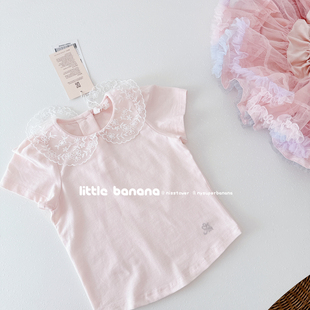 公主蕾丝娃娃领短袖 纯尾 款 女童儿童夏季 圆领套头弹力T恤 韩国童装