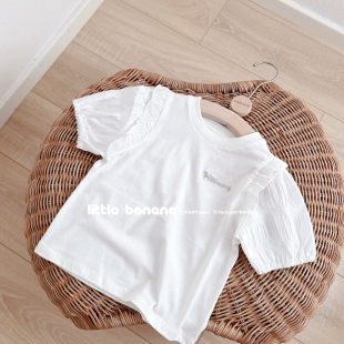 公主圆领泡泡袖 短袖 皱皱棉拼接T恤 韩国代工厂女童儿童夏款 不打折