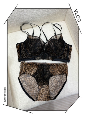 心妃2890#豹纹性感蕾丝聚拢B C薄款收副乳美背细带钻内衣文胸