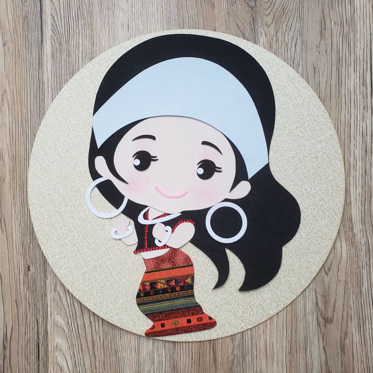 【免剪模板】布贴画材料包/拼布/布艺手工diy/56民族人物佤族a3