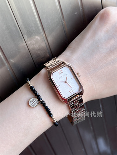 在途美国ANNE KLEIN复古风玫瑰金色金属表带矩形女士石英手表简约