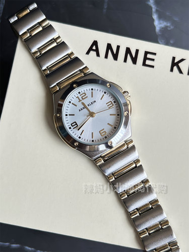 现货美国Anne klein金银双色接拼方形女士贝母表盘石英手表白领OL