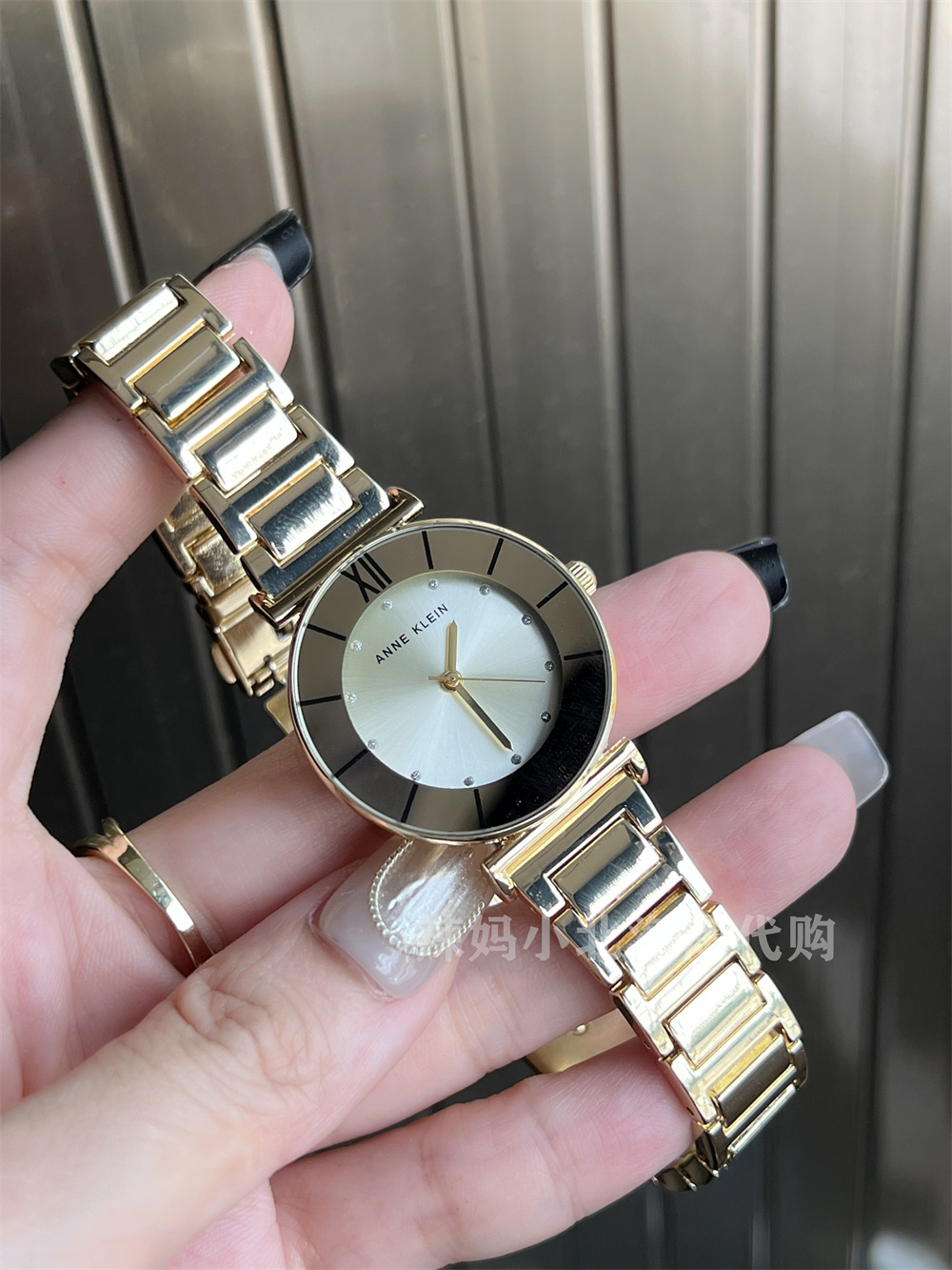 现货美国Anne Klein 浅金色金属表带水钻女士简约石英手表通勤