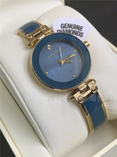 现货美国Anne klein 雾霾蓝色手镯款女士简约水钻石英手表