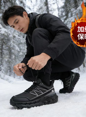 超宽头6E宽楦运动鞋男士加绒保暖棉鞋皮面防滑青少年户外休闲鞋潮