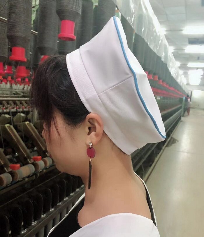 纺织厂 车间 挡车工 工作帽 防尘帽 圆顶 女士