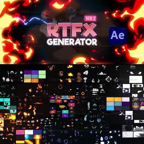 1850种手绘游戏雷电能量火焰烟雾流体特效MG动画AE脚本RTFX2.8.1