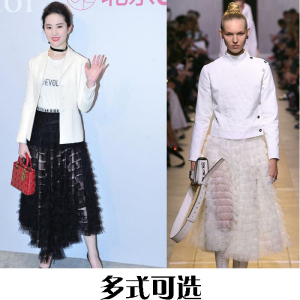 2023夏林心如刘亦菲明星同款黑白色小波点网纱蛋糕半身裙中长裙