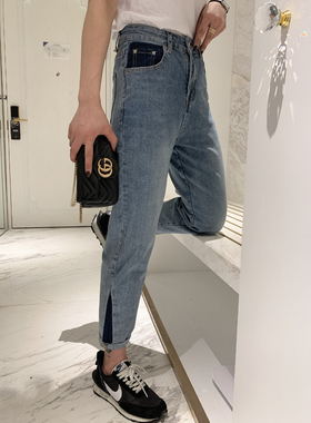 显瘦梨形身材闭眼入街风胖m大码高腰萝卜裤宽松春款牛仔裤女29612