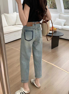 梨型身材亲妈！BF范男友裤！新款显瘦高腰宽松九分牛仔裤女68055