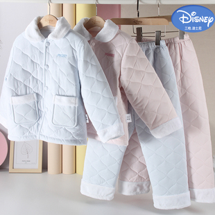 迪士尼儿童夹棉加厚加绒男童女童睡衣套装中大童保暖青少年家居服