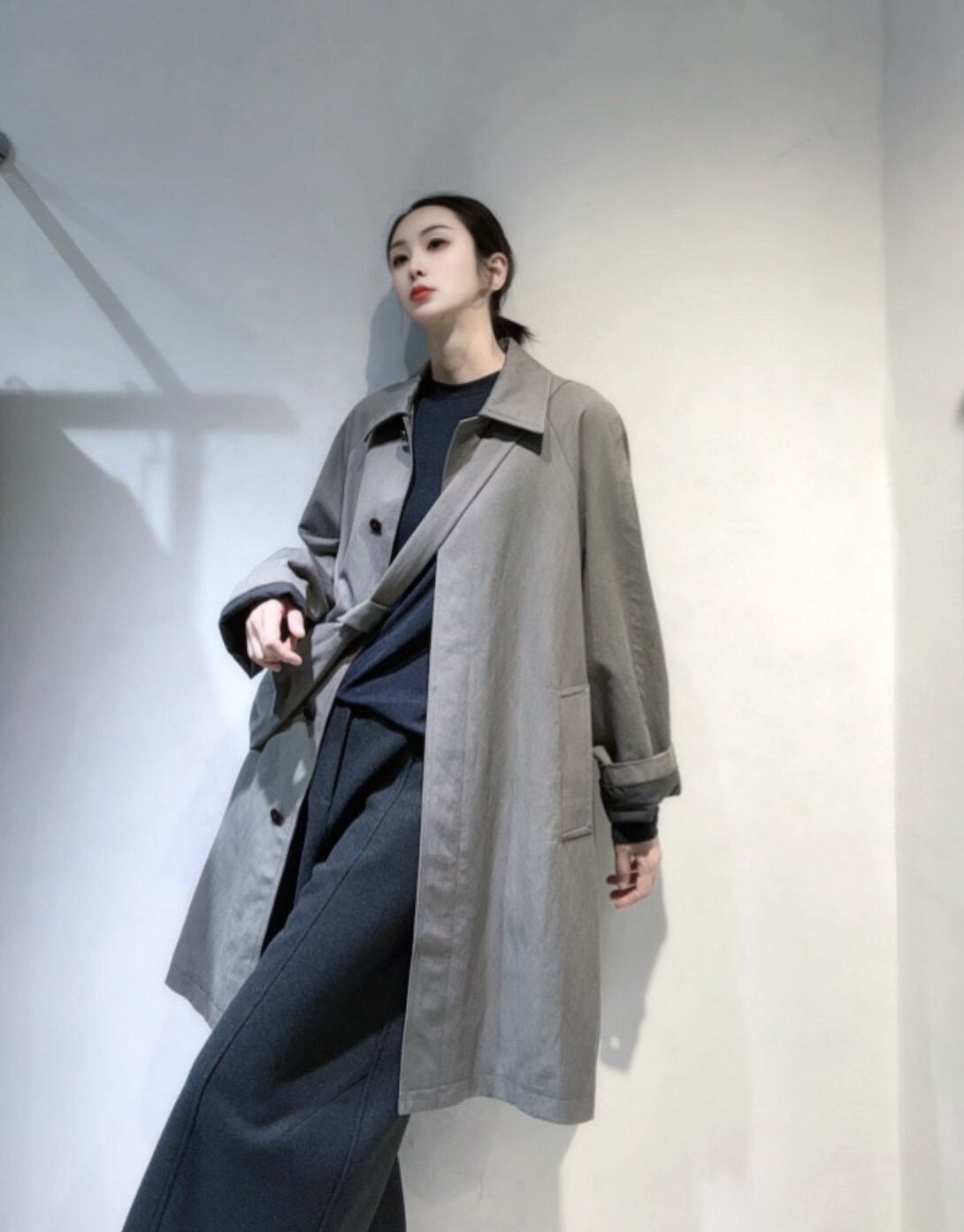 南油货风衣女2026秋新韩系户外气质百搭中长款风衣外套 配牛角包