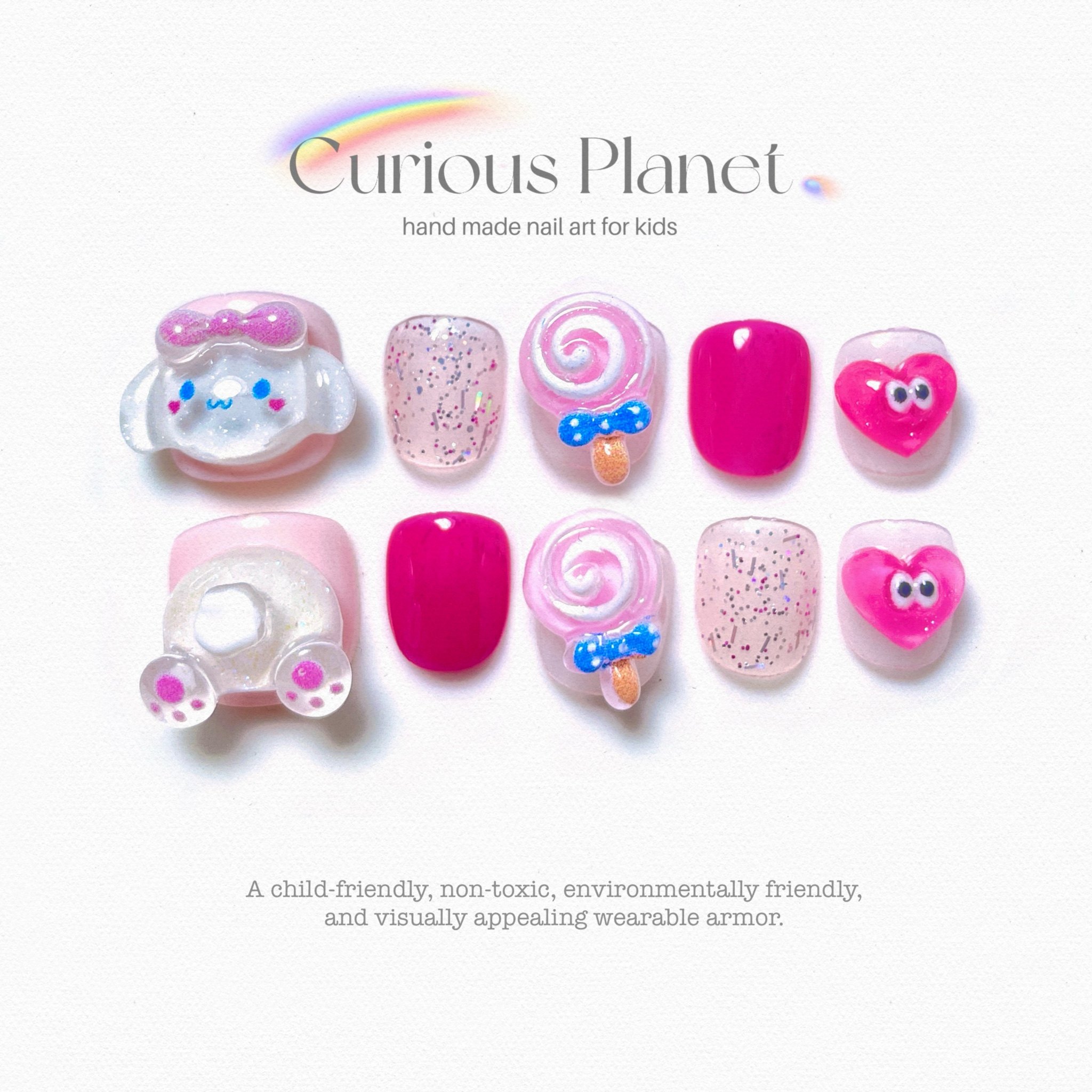 儿童美甲贴玉桂狗小朋友穿戴甲卡通可爱重复穿戴指甲孩子生日礼物