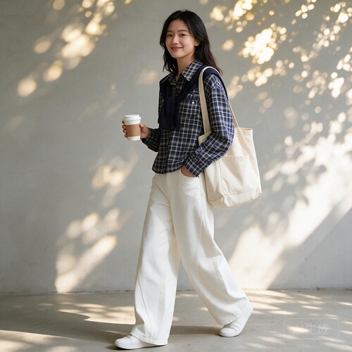 披肩两件套格子衬衫棉质长袖女