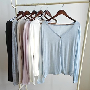 短款 纽扣长袖 防晒衫 女春夏外穿空调衫 T恤 薄款 莱赛尔天丝醋酸开衫