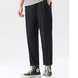 冰瓷棉休闲裤 子抗皱大码 直筒裤 天丝爽滑弹力春秋薄裤 宽松长裤 男士