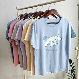 莫代尔棉薄款t恤短袖女士T恤上衣家居休闲夏季卡通印花透气宽松