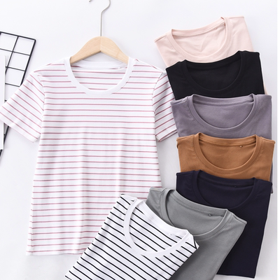 清仓特价 纯棉圆领短袖女t恤弹力T半袖修身显瘦t恤中学生初高中生