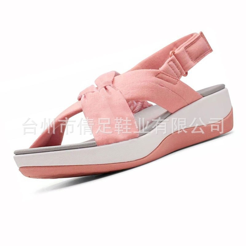 外贸鞋跨境2024夏季欧美坡跟魔术贴鱼嘴松糕交叉女凉鞋现货女鞋