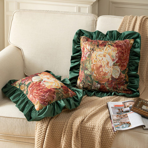 客厅装饰沙发抱枕高级感花卉木耳边枕头靠枕两用家居卧室床头靠垫