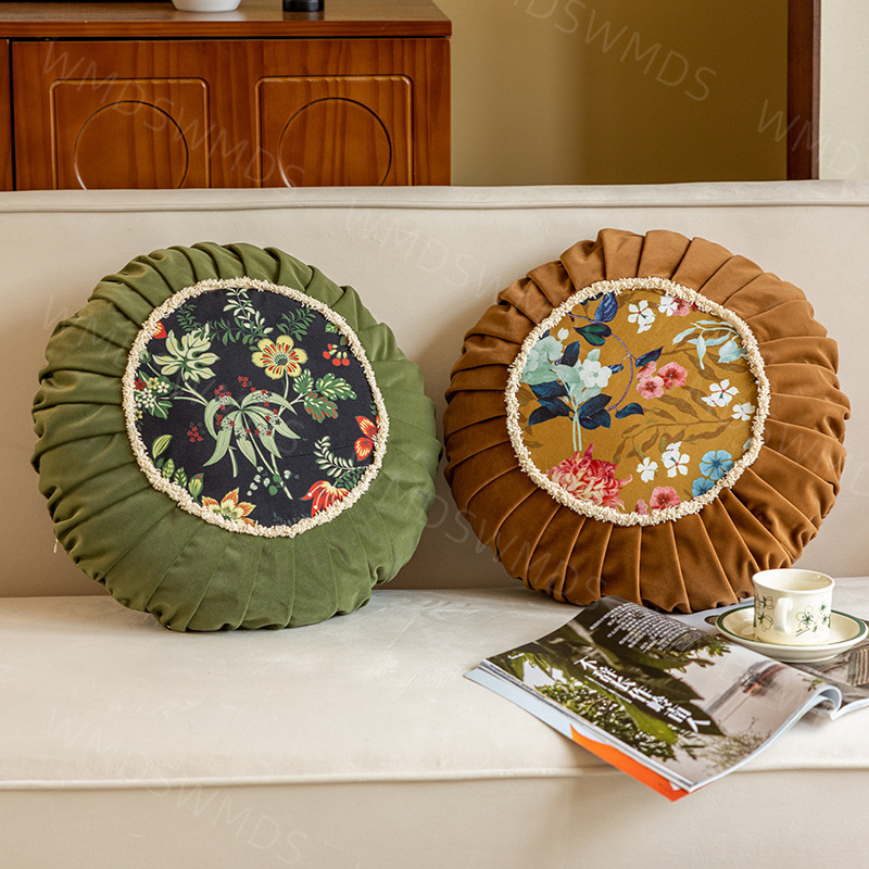 法式轻奢抱枕客厅布置氛围感沙发抱枕圆形中国风复古丝绒床头靠枕