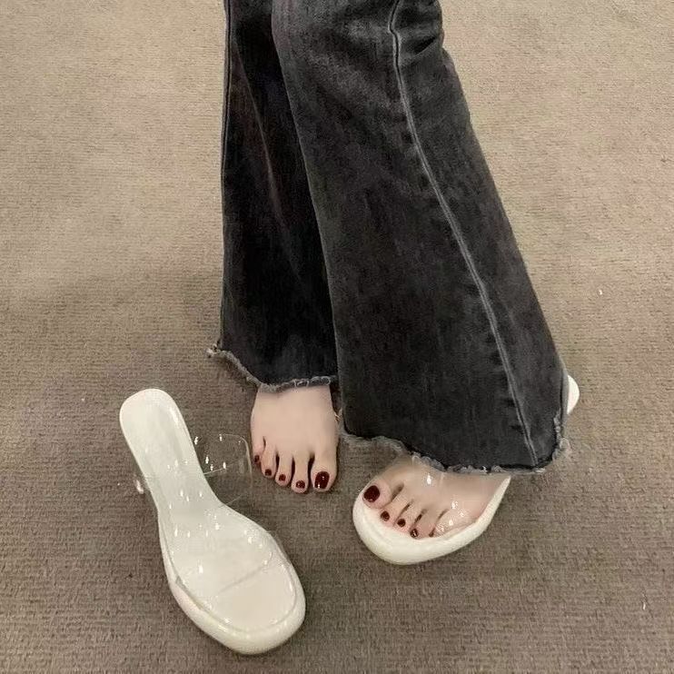 气质仙女透明带高跟鞋法式增高水晶拖鞋女夏外穿一字拖鞋2025新款