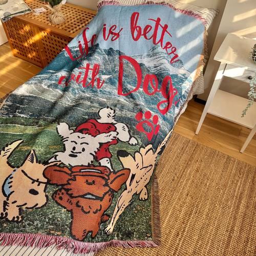 出口韩国订单Yippee治愈系卡通动物狗狗挂毯装饰毯子卧室布置毯子