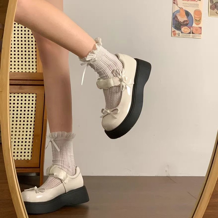 时尚休闲浅口学院风玛丽珍鞋女2025春夏季新款厚底蝴蝶结小皮鞋女