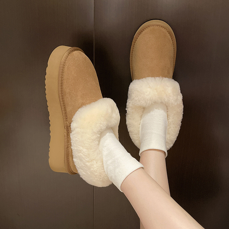 加绒保暖加厚一脚蹬棉鞋女2024冬季厚底松糕休闲短筒雪地靴大码42