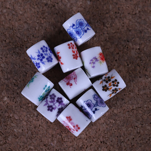 景德镇陶瓷散珠圆柱形通孔桶珠青花瓷贴花手链印花饰品配件材料
