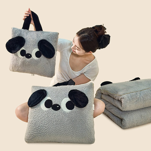 新款手提式毛绒公仔造型抱枕被大耳狗两用二合一车载沙发保暖靠垫