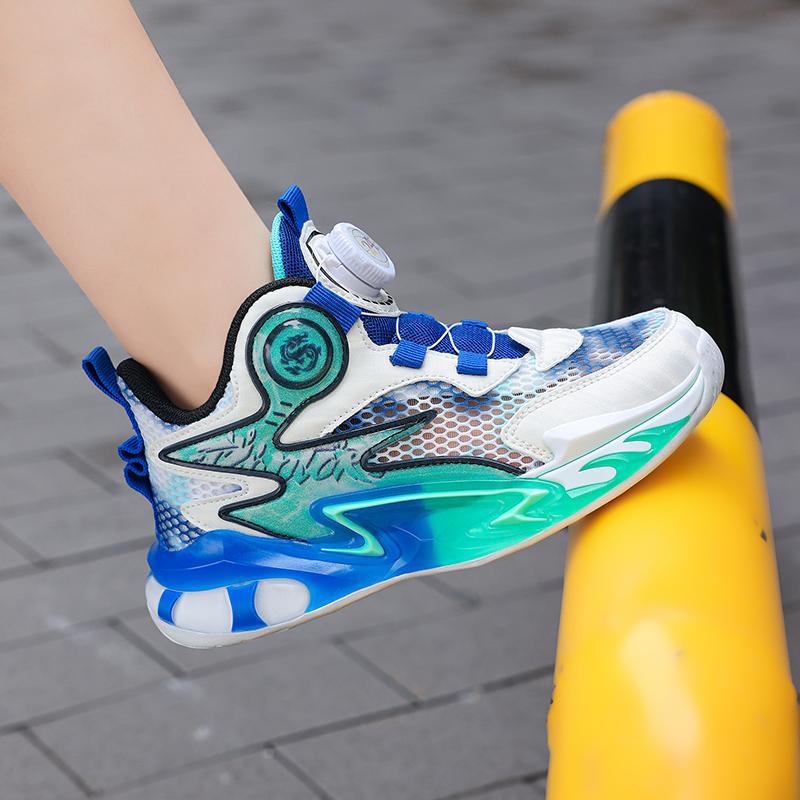 篮球鞋儿童运动鞋男童纽扣跑步鞋夏季单网轻便透气中大童防滑跑鞋