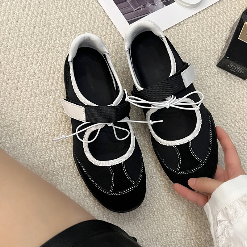 牛皮版蝴蝶结玛丽珍鞋女2025春季新款复古浅口单鞋运动休闲鞋芭蕾