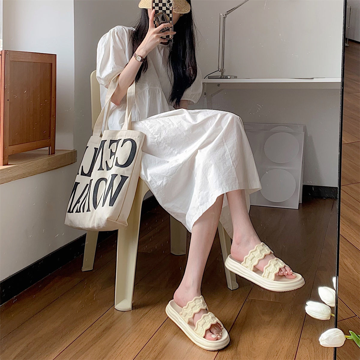 仙女风个性双带厚底拖鞋女夏季时尚居家卧室用防滑防水浴室凉