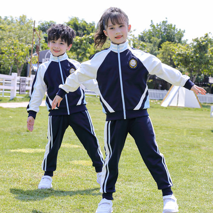 幼儿园园服春秋季一2三4五年级小学生班服运动T恤套装蓝白色校服