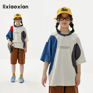 T恤儿童洋气拼色新款 梨小闲女童 短袖 零感速干 t中大童体恤 夏季