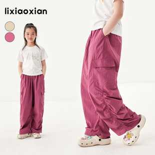 梨小闲女童轻薄垂顺吸汗速干休闲裤 潮 儿童宽松防蚊裤 中大童防晒裤