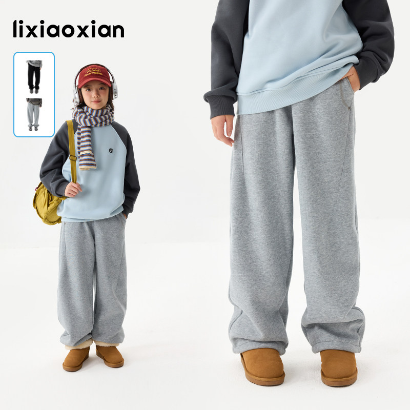 梨小闲女童一体绒弯刀工装休闲裤