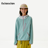 梨小闲原创女孩格纹肌理云朵卫衣中大童春秋款 儿童连帽糯糯绒上衣