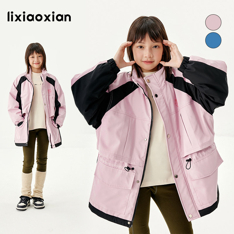 梨小闲女童加厚冬季拼色保暖棉服