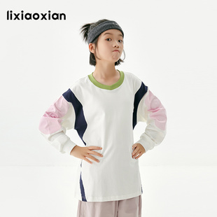 梨小闲原创女童装秋款【A类】元气拼接运动感卫衣T中大童休闲上衣