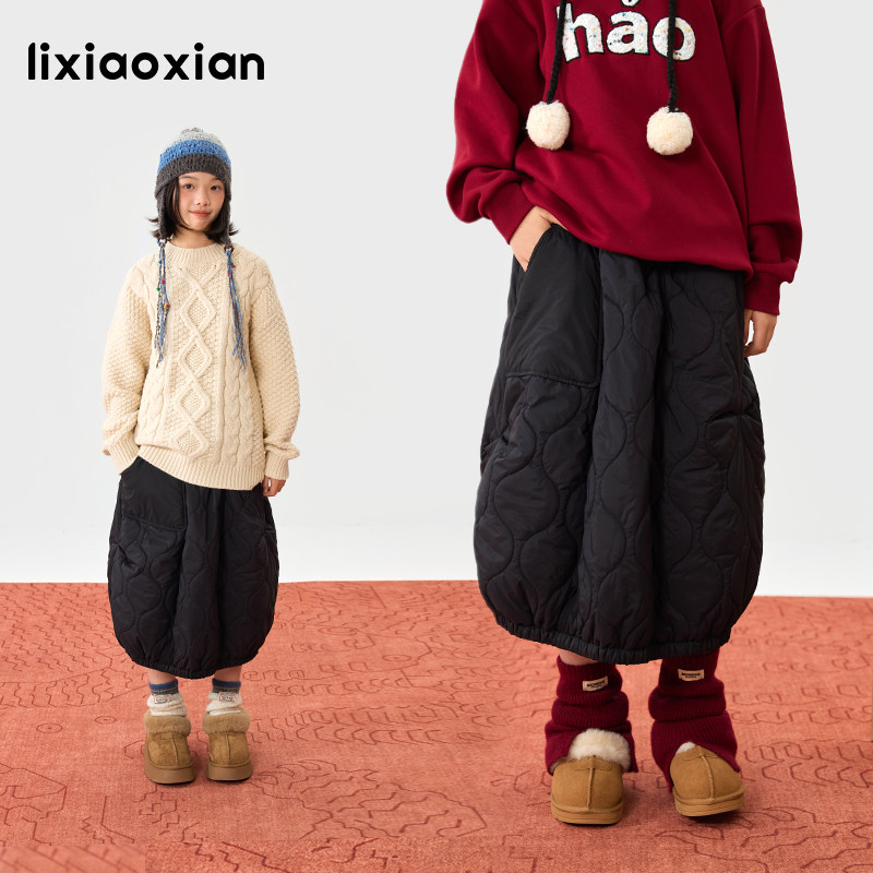 梨小闲女童茧型时髦绗棉半身裙