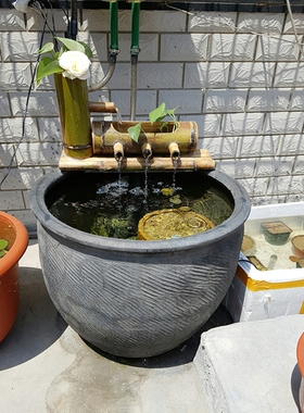 阳台家用睡莲盆罐古法养鱼缸庭院荷花缸土陶造景大水缸农村老旧盆